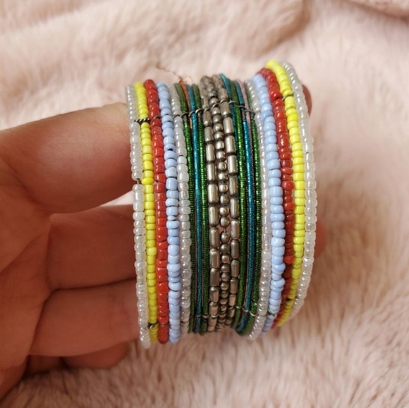 Beaded Multi-Coloured Boho Bohemian Stretch Bracelet Cuff - Picture 4 of 6